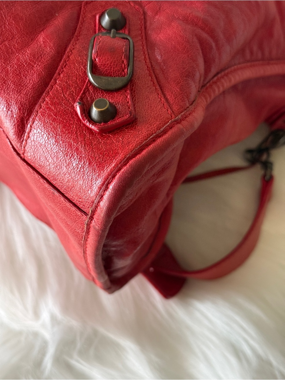 BALENCIAGA CITY BAG BRIGHT RED CHÈVRE LEATHER S/S 2007 MOTO BAG VINTAGE - Picture 8 of 16